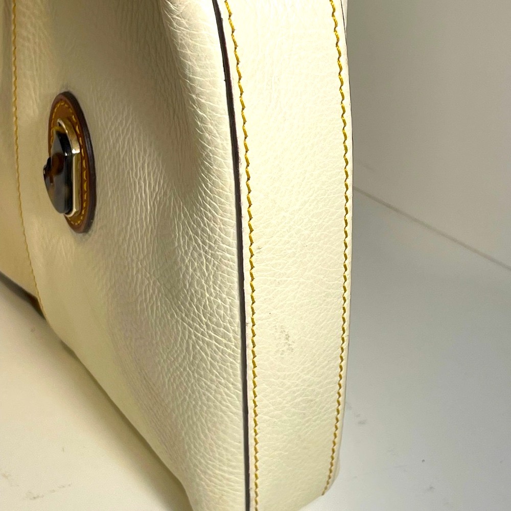 Dooney & Bourke Cream and Brown Leather Small Letter Carrier Shoulder Bag EUC - Picture 15 of 16